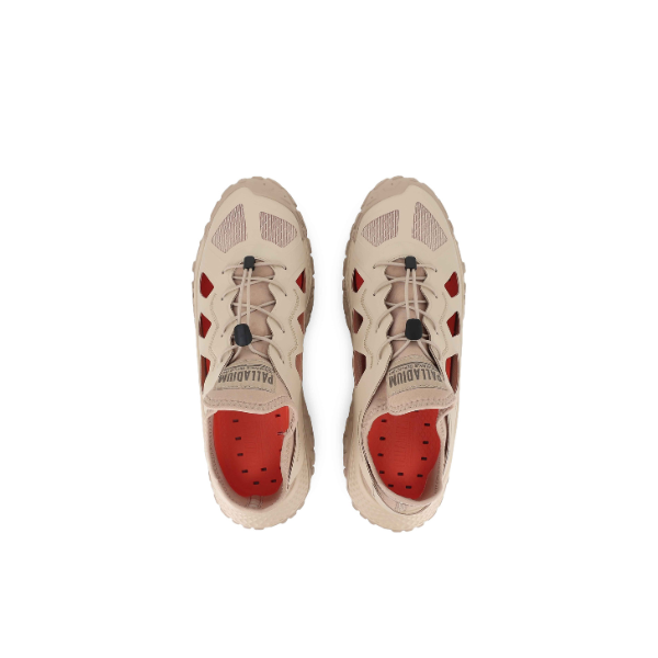 Palladium Offbound Hydro sneakers in Safari - top-down view of pair showing red insole