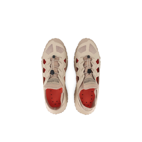 Palladium Offbound Hydro sneakers in Safari - top-down view of pair showing red insole