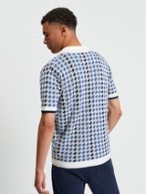 Houndstooth Button Through Polo in Ivory