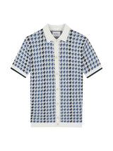 Houndstooth Button Through Polo in Ivory