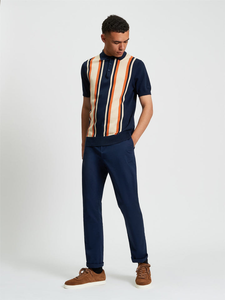 Ben Sherman Vertical Stripe Polo in Dark Navy - Back View | Partisan and Co