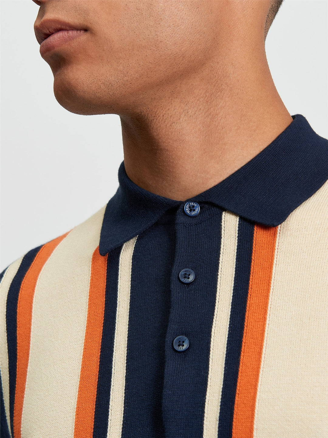 Ben Sherman Vertical Stripe Polo in Dark Navy - Model Side View | Partisan and Co