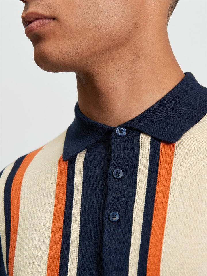 Ben Sherman Vertical Stripe Polo in Dark Navy - Model Side View | Partisan and Co