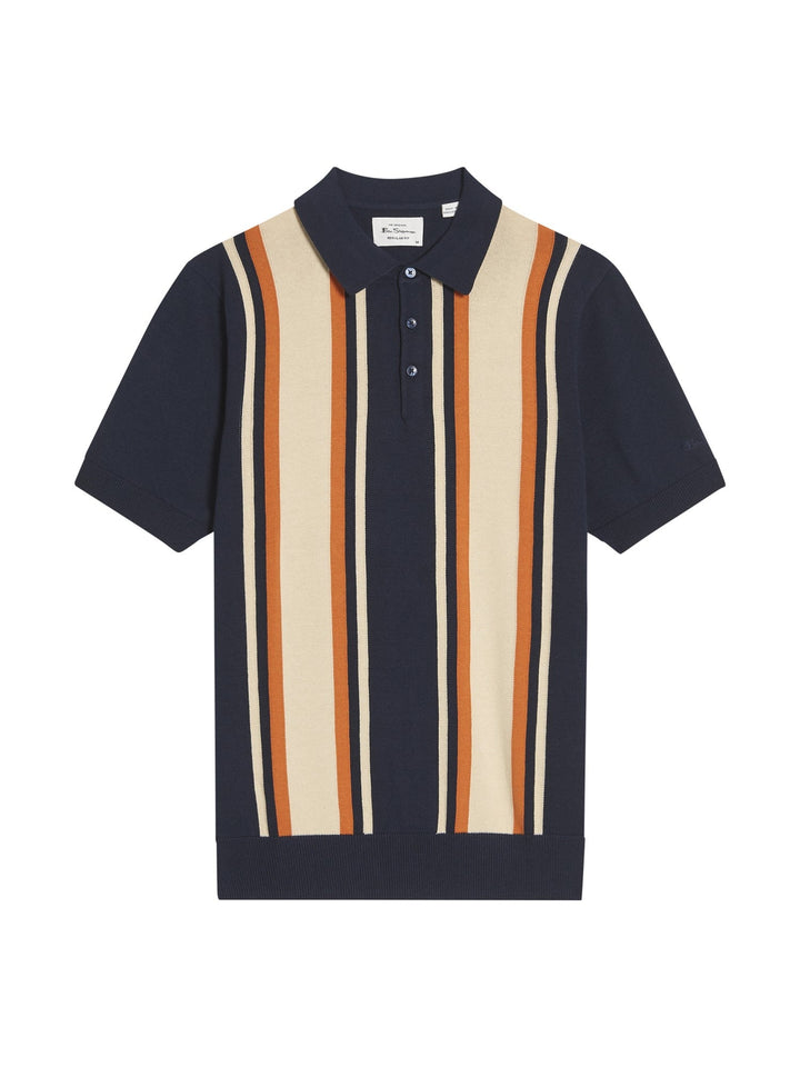 Ben Sherman Vertical Stripe Polo in Dark Navy - Product Flat Lay | Partisan and Co