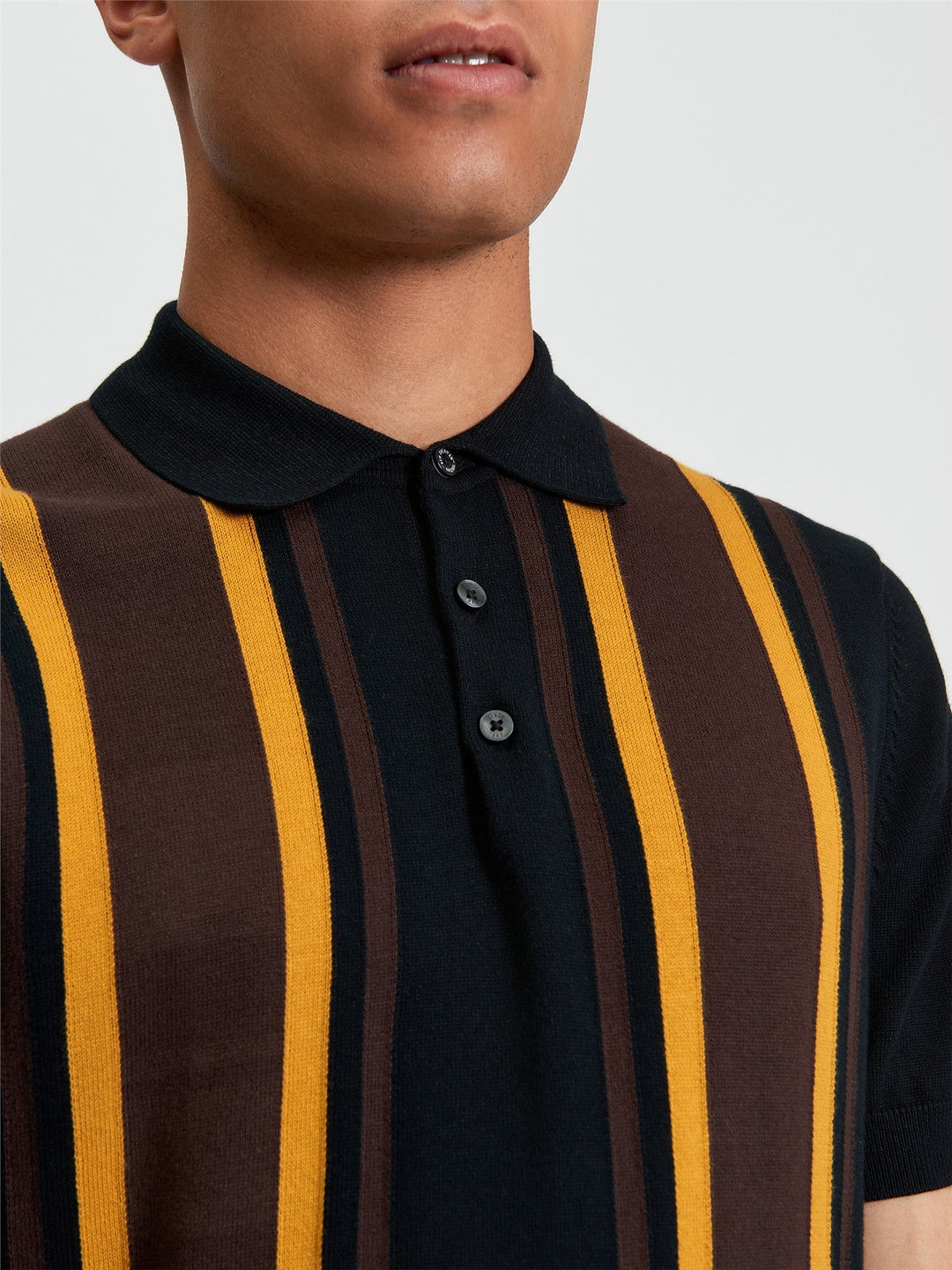 Ben Sherman Vertical Stripe Polo in Black - Model Side View | Partisan and Co