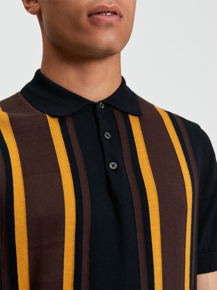 Ben Sherman Vertical Stripe Polo in Black - Model Side View | Partisan and Co