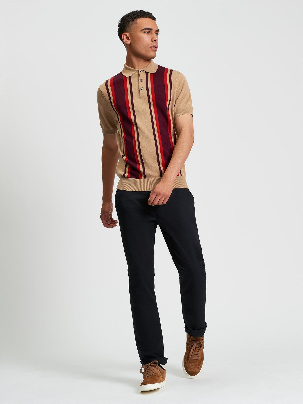 Vertical Stripe Polo in Sand