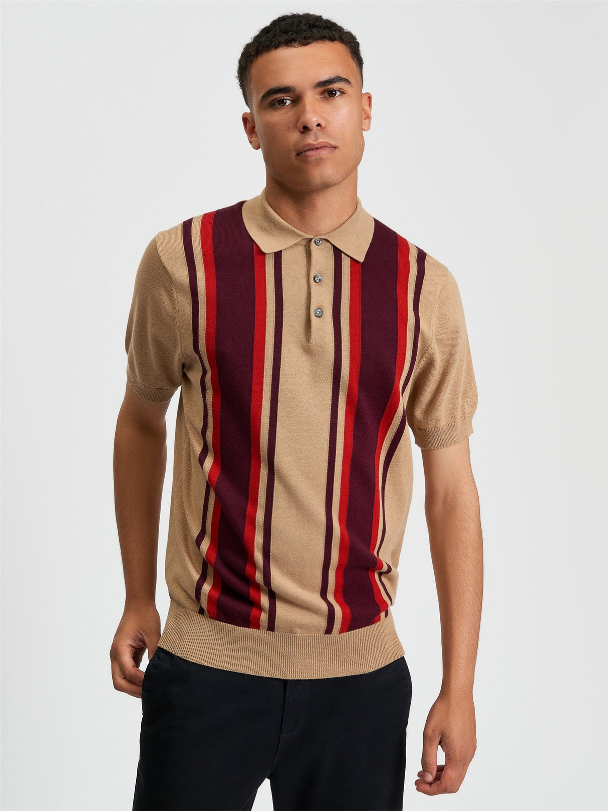 Vertical Stripe Polo in Sand