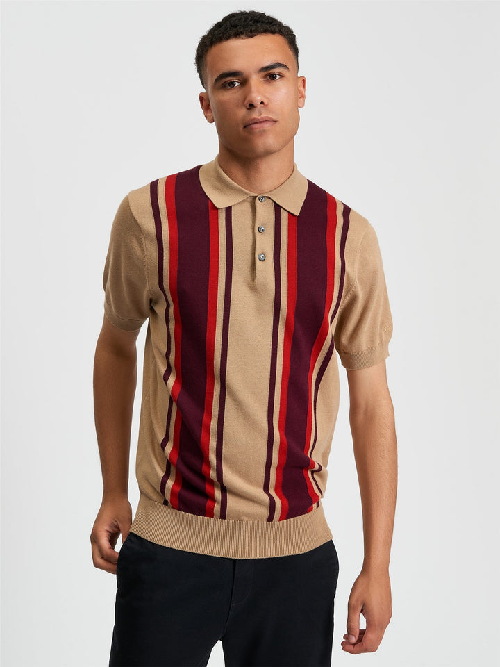 Ben Sherman Vertical Stripe Polo in Sand - Men&
