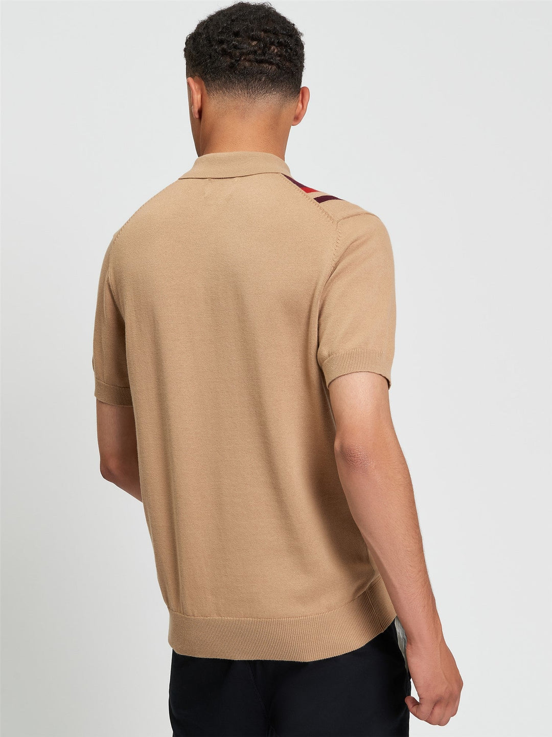 Ben Sherman Vertical Stripe Polo in Sand - Close Up Detail | Partisan and Co