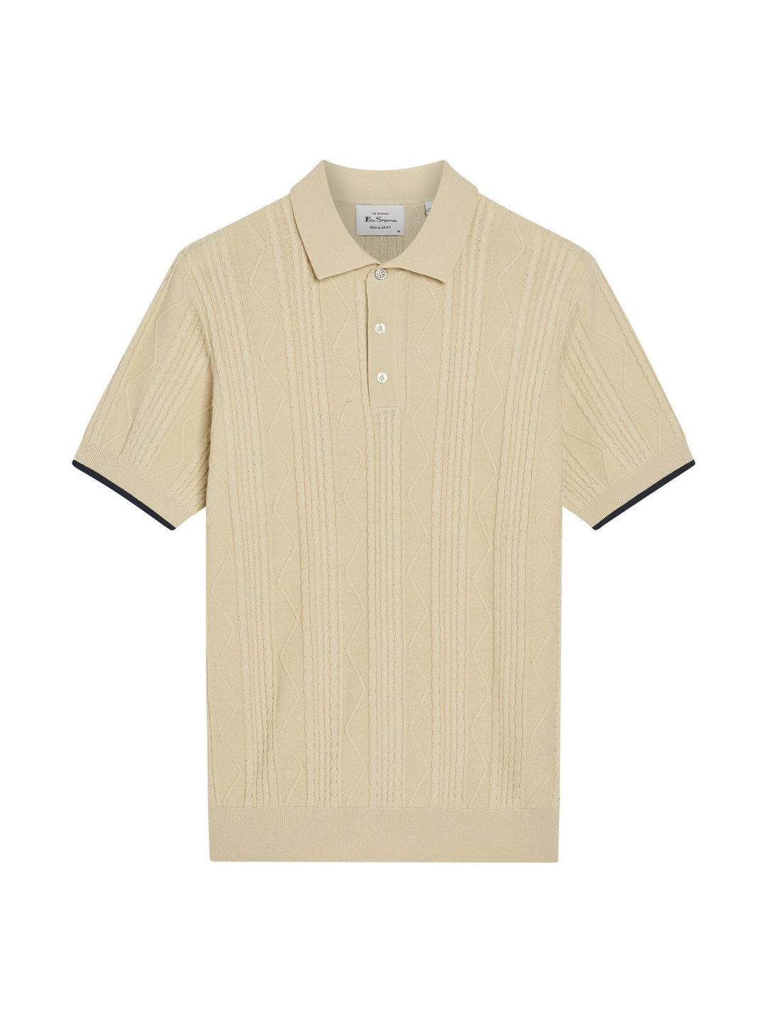 Ben Sherman Cable Texture Polo in Fog - flat lay product shot showing cable knit design and three button placket