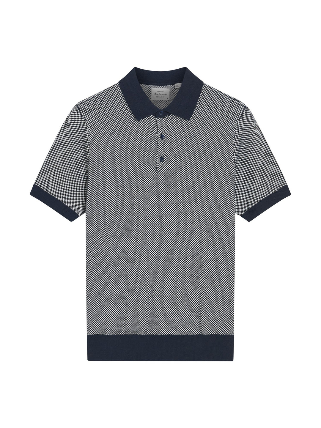 Ben Sherman Coloured Textured Polo in Dark Navy - flat lay product shot showing duo coloured texture and navy collar cuffs and hem