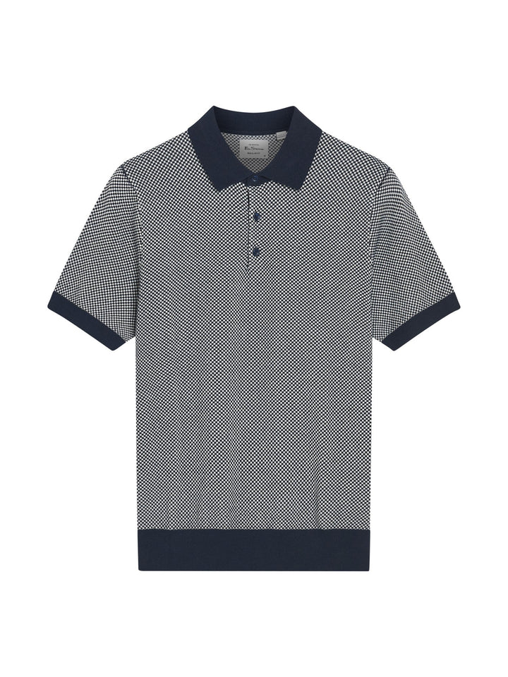 Ben Sherman Coloured Textured Polo in Dark Navy - flat lay product shot showing duo coloured texture and navy collar cuffs and hem