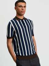 Raised Stripe Polo in Dark Navy
