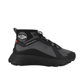 Palladium Thunder Mid sneaker in All Black - side view showing mid-cut nylon upper with TPU reinforcement on white background
