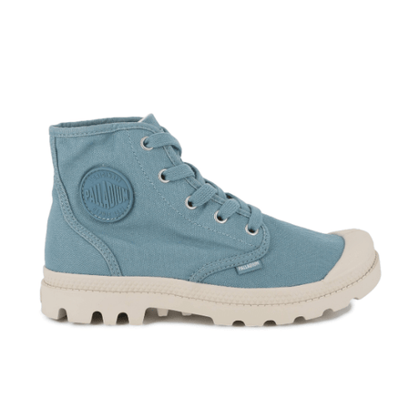 Pampa Hi Basalto high-top canvas boot in teal blue with cream lug sole - side view