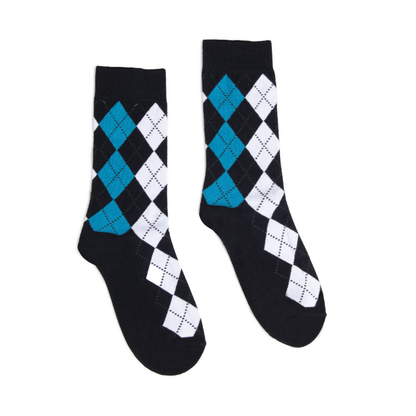 Partisan Socks - Multi Argyle Print - Black / White / Teal