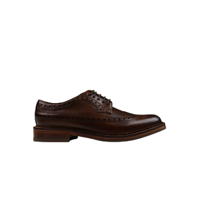 Chapman & Moore Brogue Longwing leather shoe in Chocolate – side profile showing brogue perforations and rubber sole