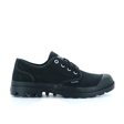 Pampa Oxford Black canvas low-top sneaker - side view with white lace detail