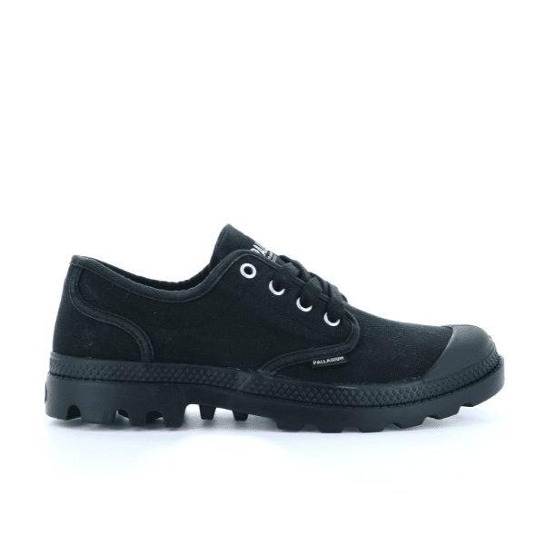 Pampa Oxford Black canvas low-top sneaker - side view with white lace detail