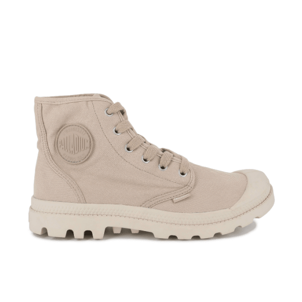 Pampa Hi Pilat high-top canvas boot in sandy beige with cream lug sole - side view
