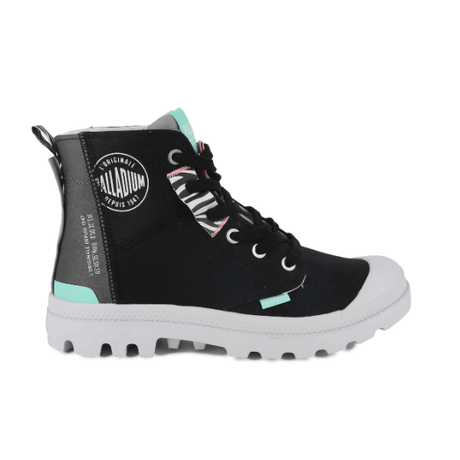 Pampa Hi Urban Layer Black high-top boot with teal accents and white outsole – side view