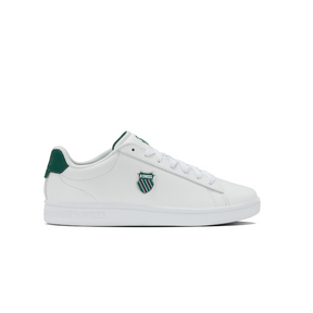 K-Swiss Court Shield II in White and Naval Academy – side profile of men's classic low-top court sneaker