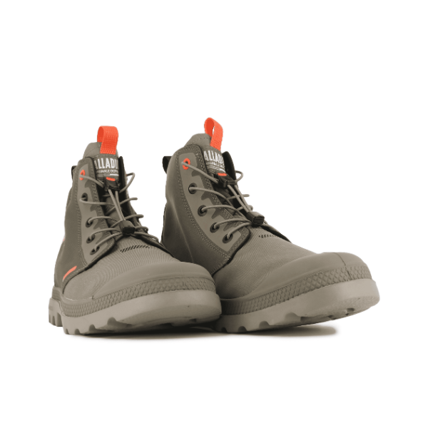 Palladium PAMPA Lite Journey Boot Olive Night – pair view showing olive canvas upper and sporty silhouette