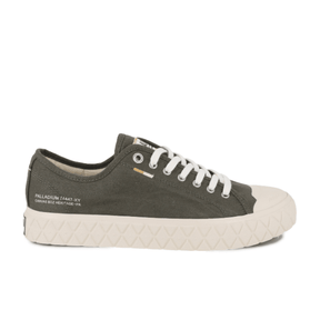 Palladium Palla Ace Washed CVS in Olive Night - side profile showing stone-washed canvas upper, diamond outsole and protective toe cap