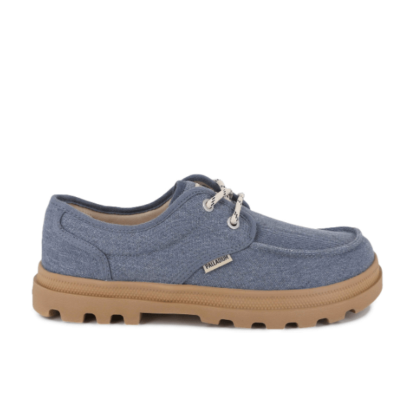 Palladium Dunelite Moc Cushion sneaker in Vintage Blue - side view with gum sole on white background
