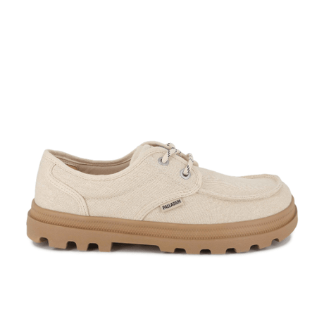 Palladium Dunelite Moc Cushion sneaker in Sahara - side view with gum sole on white background