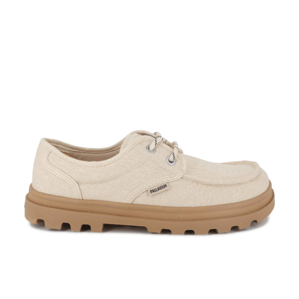 Palladium Dunelite Moc Cushion sneaker in Sahara - side view with gum sole on white background