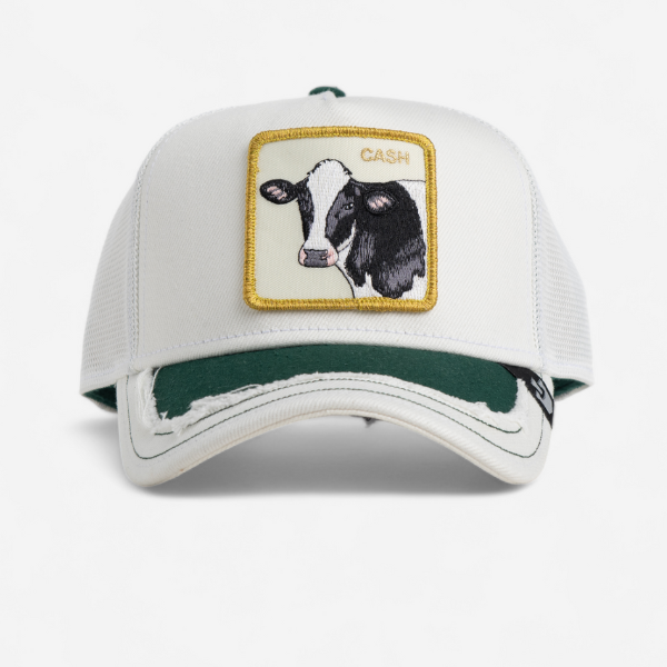 SILKY COW DISTRESSED TRUCKER -WHITE / GREEN