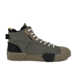 Ace City Shell Chukka Olive Night high-top boot – side view showing olive green ripstop upper with black panels and white laces