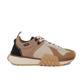 Palladium Troop Runner in Dear Brown and Safari - side view showcasing nylon and suede leather upper with striking rubber sole