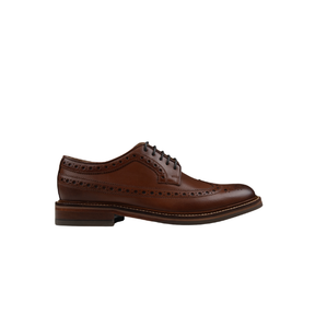 Chapman & Moore Brogue Longwing leather shoe in Woodberry – side profile showing brogue perforations and rubber sole