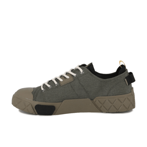 Palladium Ace City Shell in Olive Night Green - angled front view showing textured ripstop upper, lace-up closure and chunky outsole