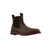 Chapman & Moore Country Chelsea Boot in Chocolate - angled view showing elastic side panel and pull tab