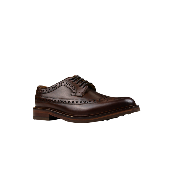 Chapman &amp; Moore Brogue Longwing in Chocolate leather – angled view highlighting lace-up detail and brogue punchwork