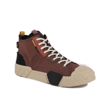 Palladium Ace City Shell Chukka Racoon sneaker – front angle view, brown ripstop upper with white lace-up closure and beige diamond-pattern outsole