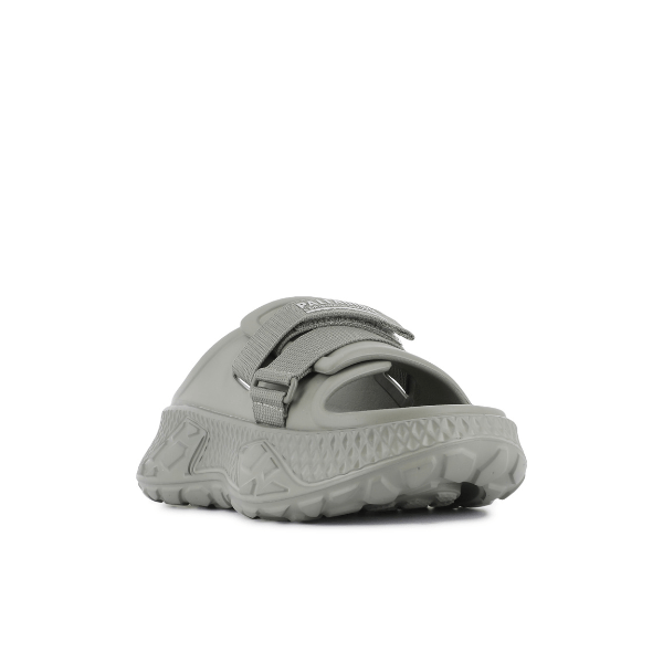 Palladium Offbound Slide in Vetiver – front view highlighting chunky lug sole and open-toe design