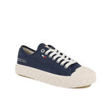 Palladium Palla Ace Washed CVS in Mood Indigo - angled front view showcasing washed canvas upper, lace-up closure and protective toe cap