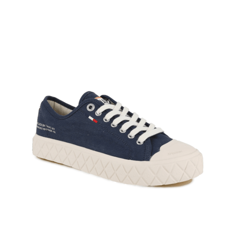 Palladium Palla Ace Washed CVS in Mood Indigo - angled front view showcasing washed canvas upper, lace-up closure and protective toe cap