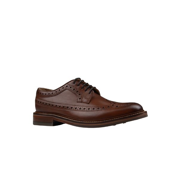 Chapman & Moore Brogue Longwing in Woodberry leather – angled view highlighting lace-up detail and brogue punchwork