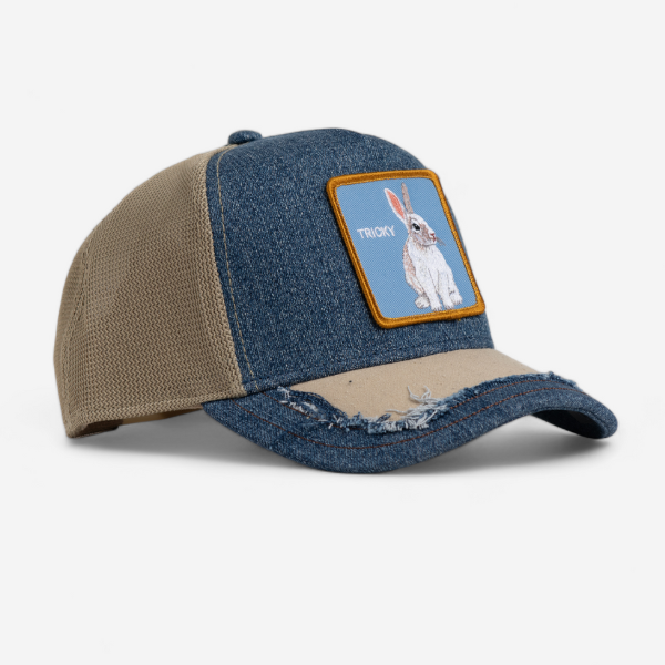 SILKY RABBIT DISTRESSED TRUCKER - DENIM / STONE