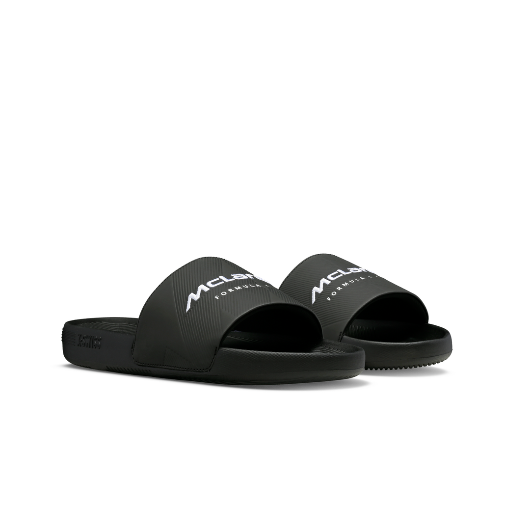K-Swiss x McLaren Black Slide Sandals - Front View Pair | K98717-BLK