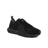 Troop Runner Black Olive Night low-top sneaker – front angle view showing black upper and dark sole
