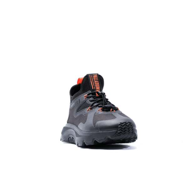 Palladium Thunder Lo sneaker in Black - angled side view showing fast lacing system and collar detail