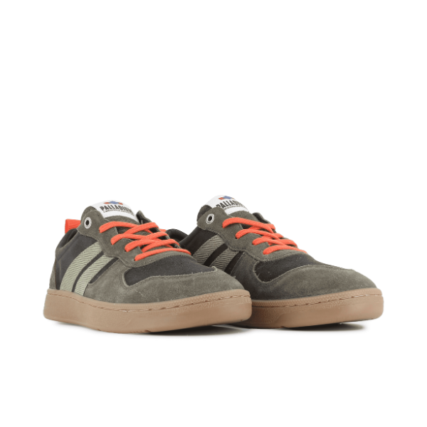Palladium Pallacup Flame Suede sneakers in Beluga and Olive Night – pair view