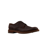 Chapman & Moore Plain Country Derby in Chocolate - angled view showing lace-up detail and rubber sole